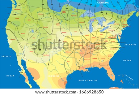 fictional map of the usa temperature barometric pressure wind speed wind direction