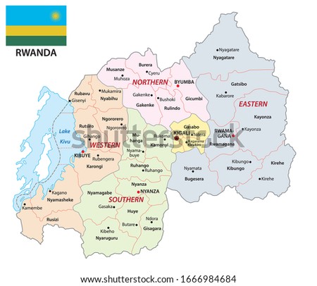 administrative map of the african state Republic of Rwanda with flag