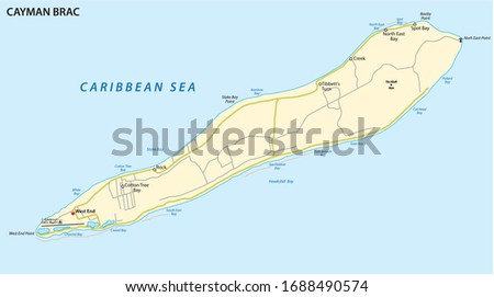 Map of Cayman Brac, an island in the Cayman Islands, UK