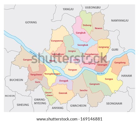 Seoul Administrative Map Stock Vector Illustration 169146881 : Shutterstock