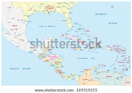 america central, antilles map