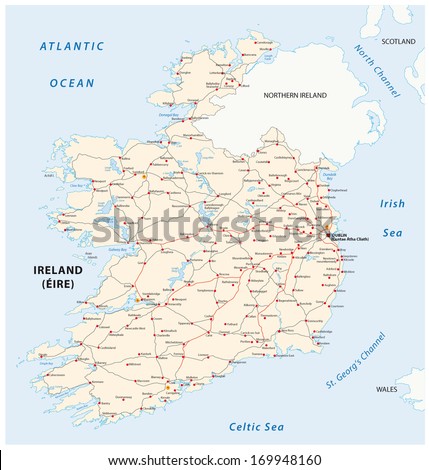 Ireland Road Map Stock Vector Illustration 169948160 : Shutterstock
