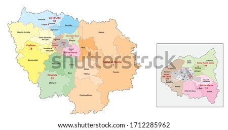 ile de france region administrative and political vector map