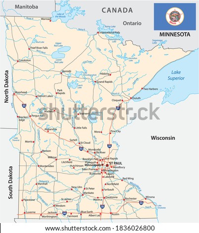 minnesota federal state road vector map with flag