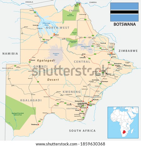 Road and administrative vector map of Botswana