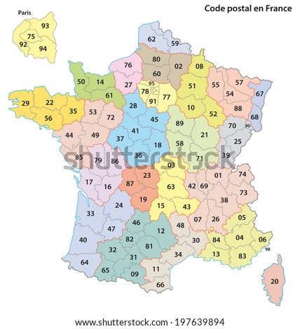 France 2-Digit Postcodes Map Stock Vector 197639894 : Shutterstock