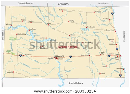 North Dakota Road Map Stock Vector Illustration 203350234 : Shutterstock