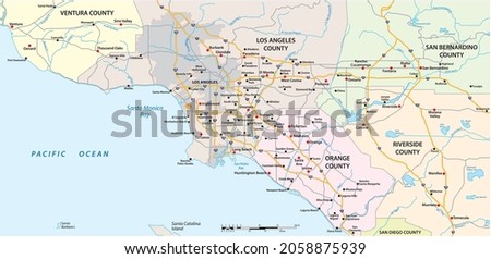 vector street map of greater Los Angeles area, California, United States