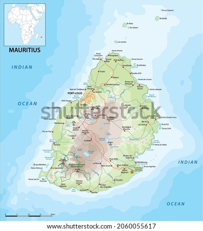 vektor road map of the island state of Mauritius in the Indian Ocean