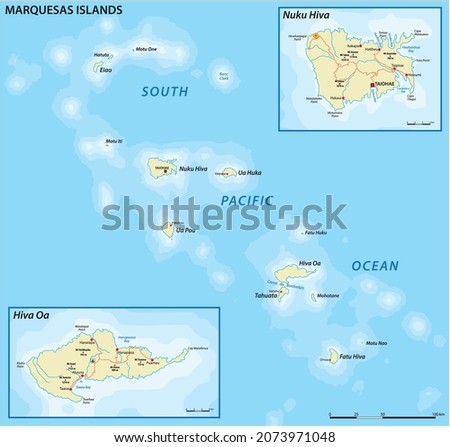 Vector map of the Marquesas Islands, French Polynesia 