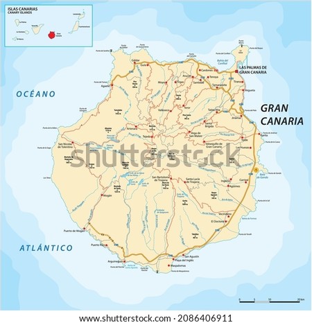 Vector road map of Canary Island Gran Canaria