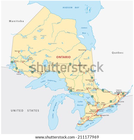 Ontario Road Map Stock Vector Illustration 211177969 : Shutterstock