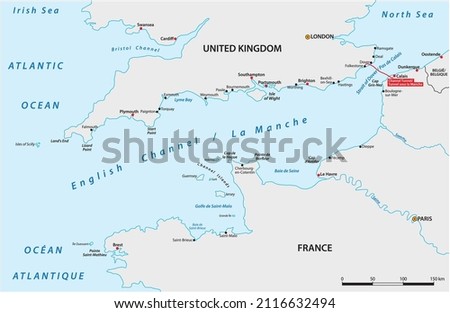 Vector map of the English Channel between United Kingdom and France