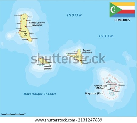 vector map of comoros island country with flag 