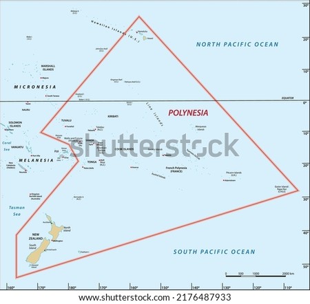 Vector map of the Pacific island region of Polynesia
