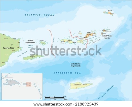 Map of British, Spanish and US Virgin Islands