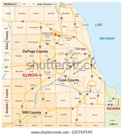 Greater Chicago Map Stock Vector Illustration 220769590 : Shutterstock