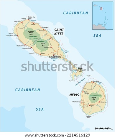 saint kitts and nevis vector road map