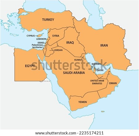vector map of geopolitical region middle east