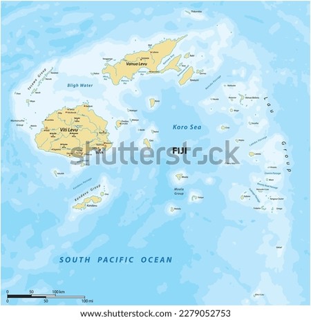 Map of the South Pacific island state of Republic Fiji