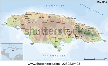 Vector road map of the Caribbean island nation of Jamaica