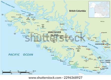 Vector map of the Canadian Pacific island of Vancouver Island