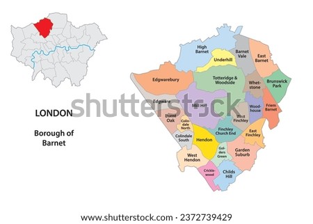 Vector map Barnet Wards, London, UK