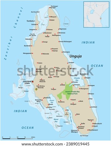 Vector map of the Tanzanian island of Zanzibar