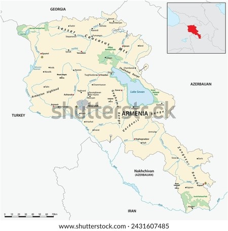 Detailed vector map of the Middle Eastern state of Armenia