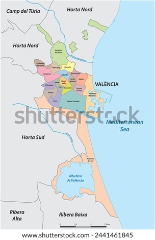 Administrative vector map of the Spanish city of Valencia