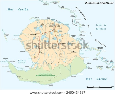 Vector map of Cuban Youth Island, Isla de la Juventud