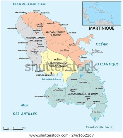 Administrative map of the Caribbean island of Martinique, France