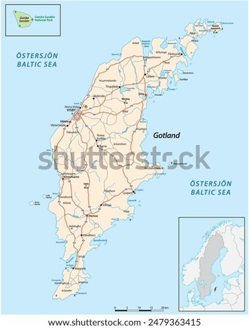 Road map of the Swedish Baltic Sea island of Gotland