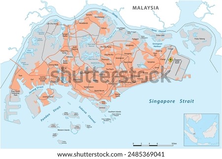 Detailed road map of the Republic of Singapore