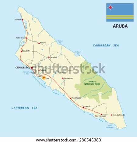 aruba road map with flag