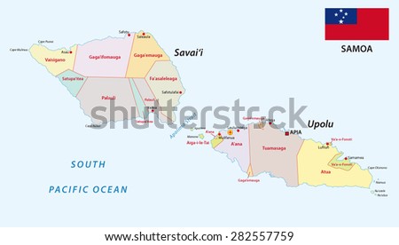 samoa administrative map with flag
