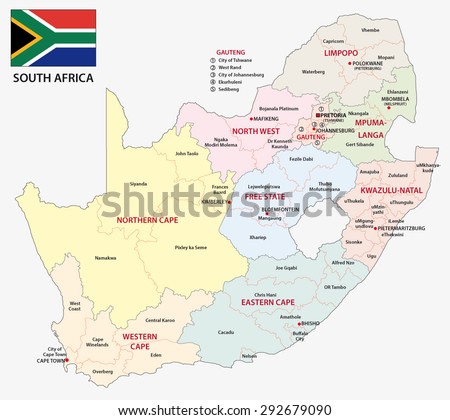 south africa administrative map with flag