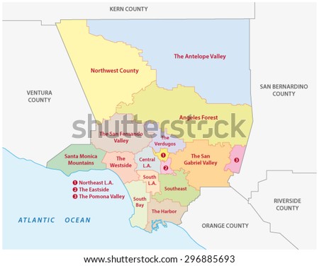 Los Angeles County Regions Map Stock Vector Illustration 296885693 ...