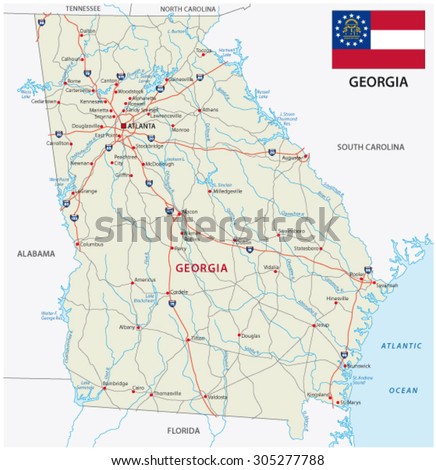 georgia road map with flag