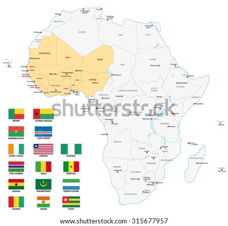 west africa map with flags