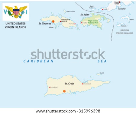 United States Virgin Islands map with flag