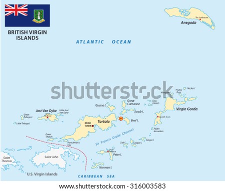 british virgin islands map with flag