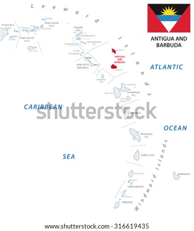 lesser antilles outline map with antigua and barbuda