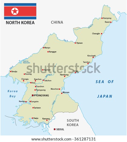 north korea map with flag