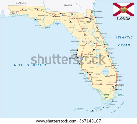 florida road map with flag
