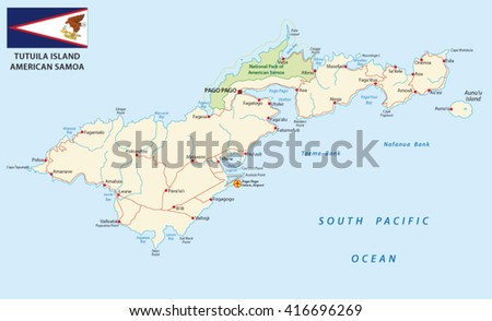 detailed american samoa vector road map with flag