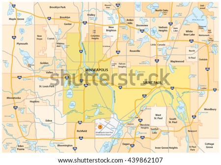 Minneapolis-Saint Paul road and administrative vector map