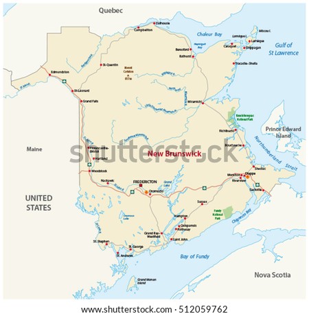Road map of the canada atlantic province new brunswick