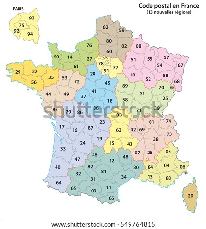 france 2-digit postcodes map 2017 (13 Regions)