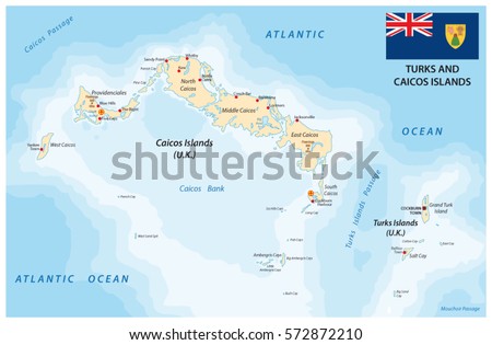 turks and caicos islands vector map with flag